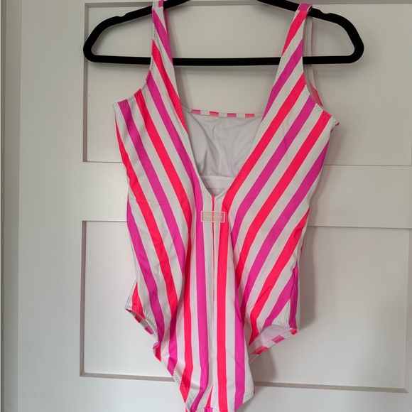 Fabletics Vibrant Pink and White Striped Swimwear - Picture 2 of 3